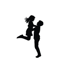 Romantic couple embracing in a joyful silhouette