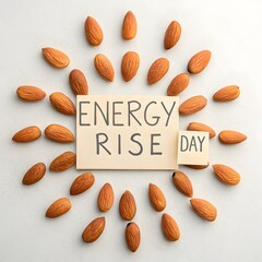 Almonds arranged in sun shape around Energy Rise Day message