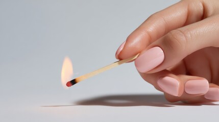 Matchstick held by hand with flame