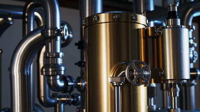 Metal piping system operates in modern industrial facility focusing on efficiency and design