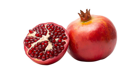 Fresh whole and halved pomegranate seeds fruit png transport background
