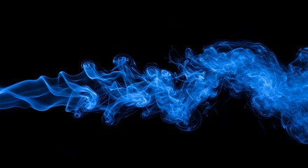 Vibrant Blue Smoke Stream Against Dark Background.