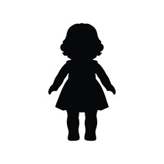 A black silhouette of a young girl in a dress silhouette