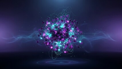 Abstract network of glowing spheres with connected lines