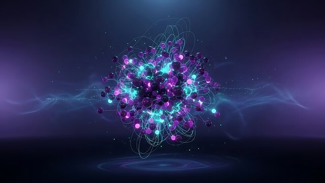 Abstract network of glowing spheres with connected lines