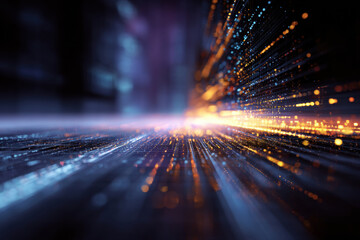 Abstract digital data flow with glowing particles and lines. a dynamic, futuristic representation of data transmission and digital connectivity.