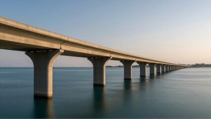 Highway Bridge Over Turquoise Water - Aerial View