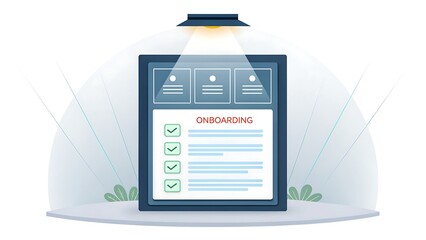 Streamline new employee onboarding process documentation displayed on a digital screen