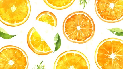 a vibrant watercolor painting of sliced oranges, exuding freshness and a pop of color
