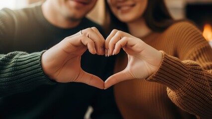 Couple hands forming heart shape with fire in background love