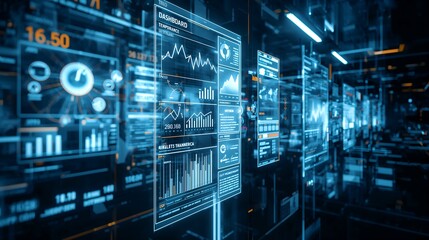 futuristic digital interface displays data visualization