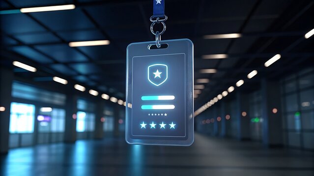 Modern digital ID badge with star emblem for security and access in futuristic space