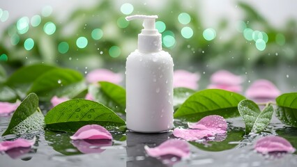 Blank plastic lotion tube promotion with bokeh and sunlight reflection.