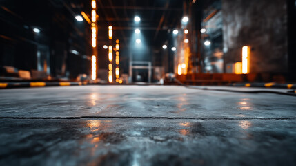 disavowal. Construction site with abstract industrial elements, metal and concrete textures, and dramatic side lighting. real-estate listings.