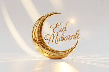 Celebrate Eid Mubarak with this stunning golden crescent moon design for a joyous and festive occasion, perfect for holiday greetings and vibrant decorations