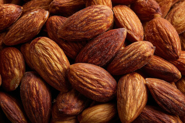 Fototapeta premium Close-up shot of delicious, roasted almonds, perfect for snacking or cooking. healthy almonds are a great source of protein and nutrients, making them a perfect snack.