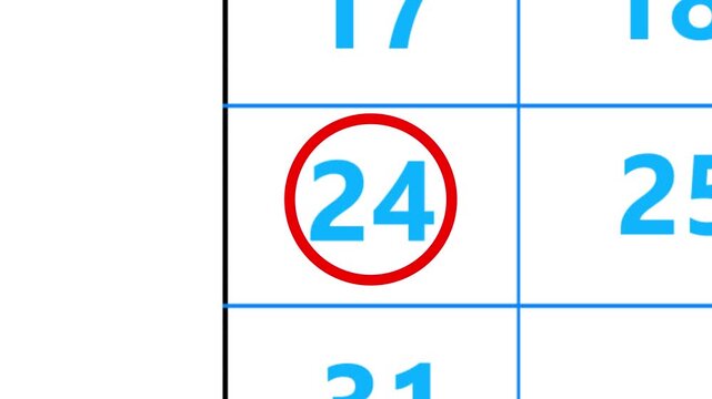Calendar of may month 24th day is red circled,looped animation.A very important date in the calendar.Signing a day on a calendar.