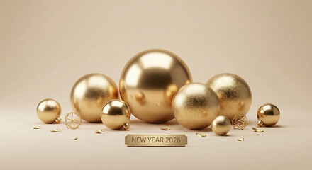 Modern metallic gold spheres on light studio background