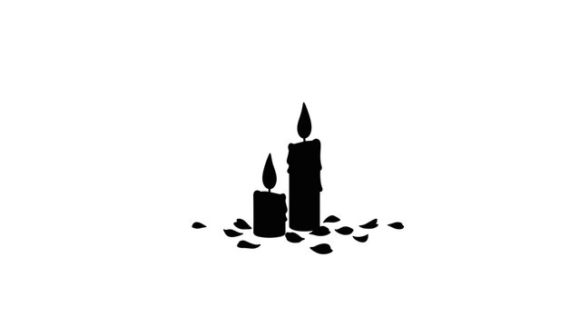 Silhouette of two black candles with petals on a transparent background