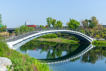 Fototapeta premium The arched bridge architectural scenery in Chengdu Jincheng Lake Park