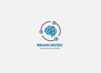 Brain Music logo with a blue brain and interconnected nodes around it