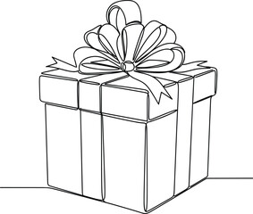 Continuous Line Art Present with Decorative Ribbon.