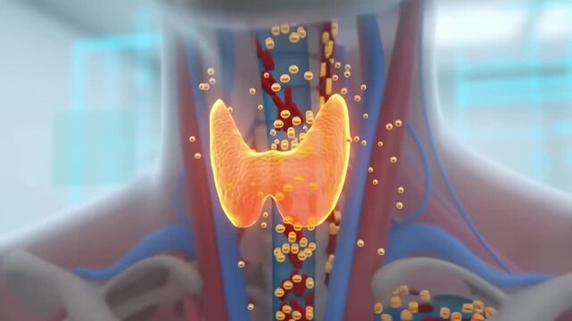 Detailed Visualization of the Human Thyroid Gland, Highlighting Its Position and Function Within the Endocrine System for Educational Purposes