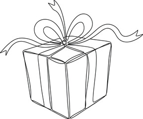 Abstract Continuous Line Birthday Gift Box with Bow.