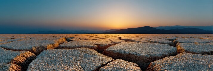 desert heatwave, vast california desert in a scorching heatwave, with shimmering horizon, cracked dry earth, blurred heat distortion, and intense golden-orange sunlight