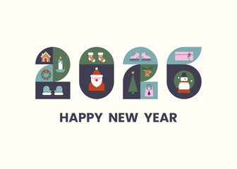 Happy New Year creative modern design for banner, greeting card, or flyer with 2026 logo