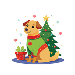 christmas dog and gift box