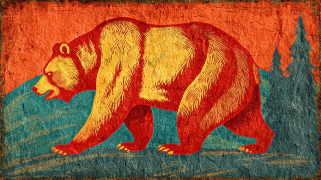 vintage california flag, authentic vintage california bear flag with warm tones, soft film grain, faded colors, cinematic lighting, and vintage paper texture