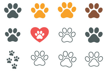 Fototapeta premium Paw print illustration arranged in a neat grid with various styles