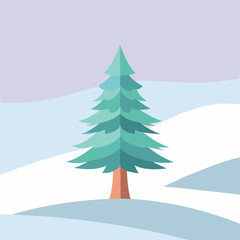 a vector illustration of a snowy landscape with a pine tree.