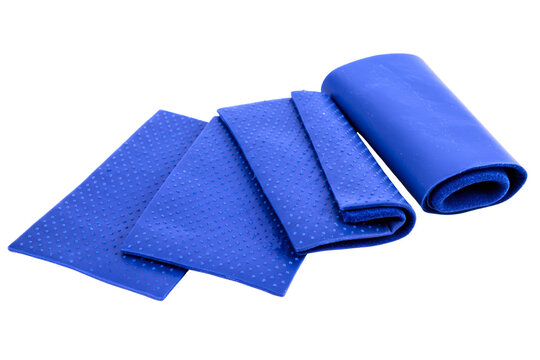 Set of blue textured rubber yoga mats for fitness training on a transparent background - Powered by Adobe
