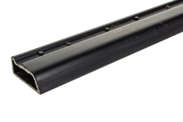 Black rubber extrusion profile for industrial sealing use on a transparent background