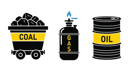 Illustration of fossil fuels coal gas and oil energy resources vector