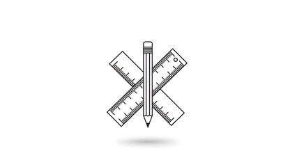 Architect workplace with pencil and ruler for engineer education icon and design outline