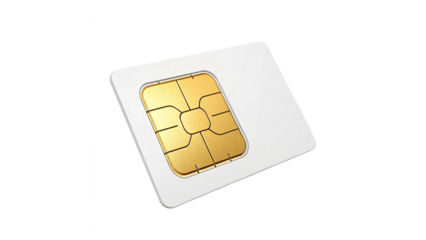 Standard White SIM Card with Gold Chip Isolated on Transparent Background