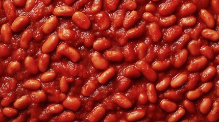 Full Frame Texture of Red Baked Beans in Thick Tomato Sauce