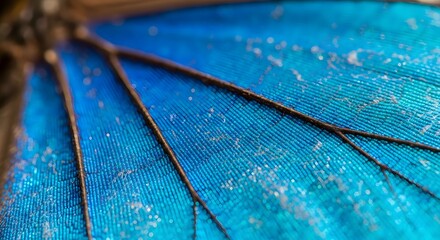 Macro Photo of Brilliant Blue Butterfly Wing Texture and Iridescent Scales