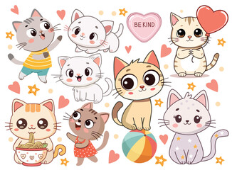 Set of cute Adorable funny cats