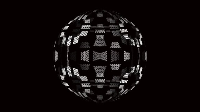 Black geometric patterned sphere animation