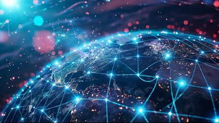Futuristic digital globe illustrating global network connectivity and data exchange. - Powered by Adobe