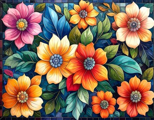 Vibrant Floral Arrangement: A Colorful Mosaic of Botanical Beauty and Artistic Design
