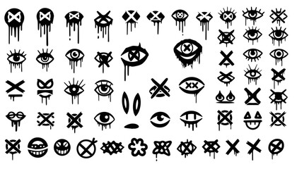 Fototapeta premium Variety of Eye Drip Graffiti Vectors with Crosses and Shapes