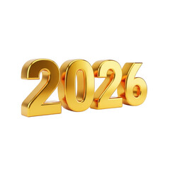 Shiny 3d golden number 2026 isolated on transparent background for new year celebration