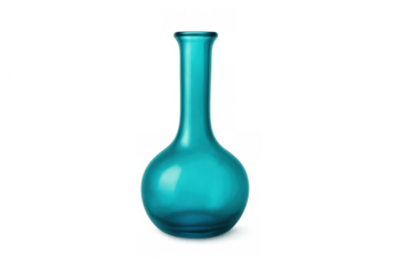 Blue green glass bottle standing, transparent background presenting a gradient glow illustration for scientific or decorative concepts