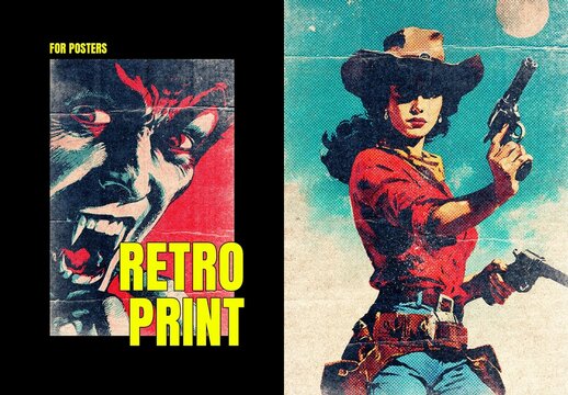 Grunge Retro Print Poster Effect Mockup