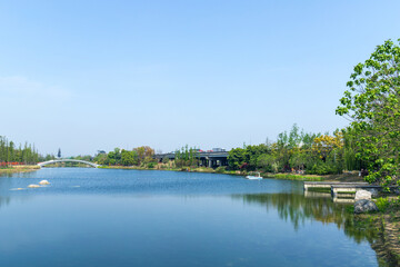 The ecological greening and lake view scenery of Chengdu Jincheng Lake Park